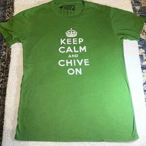 keep calm and chive on size small green short sleeve t-shirt unisex